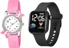Analog & Smart Watch Combo for Women & Girls (Pink & Black, Pack of 2)