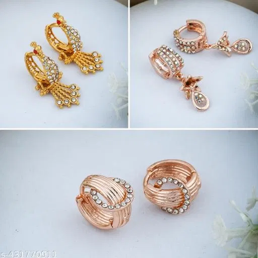 Gold-Plated Earrings/Studs/Bali Combo For Women'S/Girls