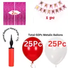Birthday Decoration Foil Curtains with Banner & 50 Pcs Balloons with Manual Hand Pump 