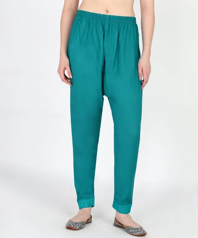Rayon Solid Trousers for Women (Aqua Blue, S)