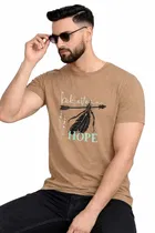 Printed Polyester T-Shirts for Mens ,Beige 