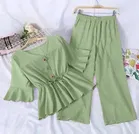 Poly Crepe Solid Clothing Set foor Girls, Light Green 