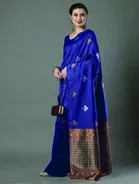 Litchi Silk Zari Woven Saree for Women, Blue 
