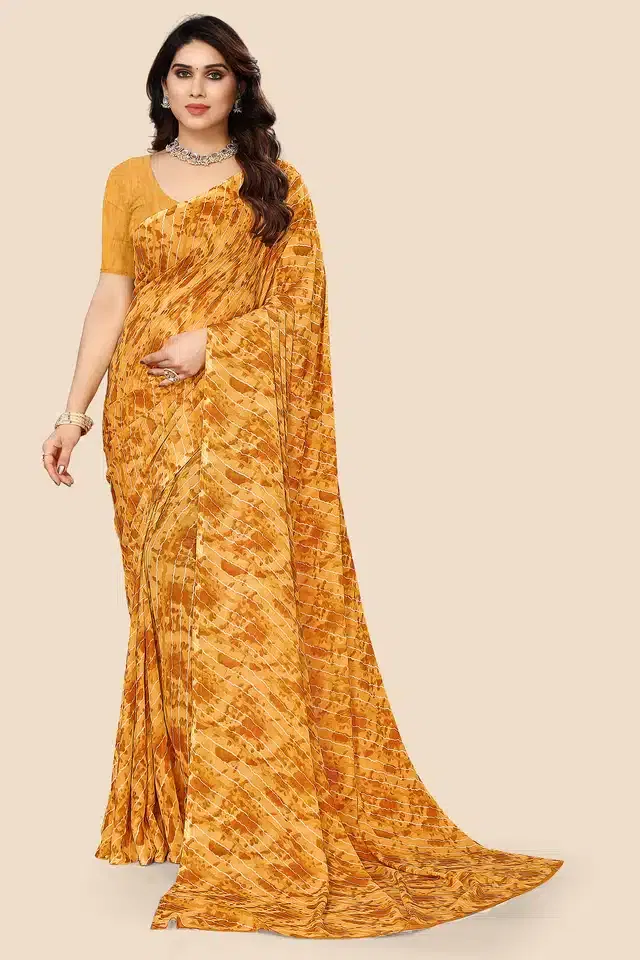 Georgette Printed Saree for Women (Mustard, 6.3 m)