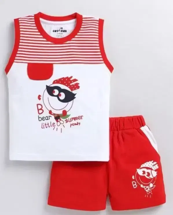 Cartoon Print Cotton Blend Clothing Set for Kids ,Red & White (2-3 Years)