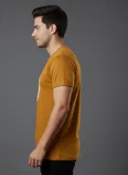 Cottont Blend  Printed T-shirt For Men, Mustard 