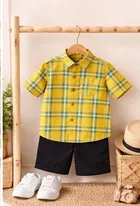 Poly Cotton Printed Shirt for boys, Yellow 