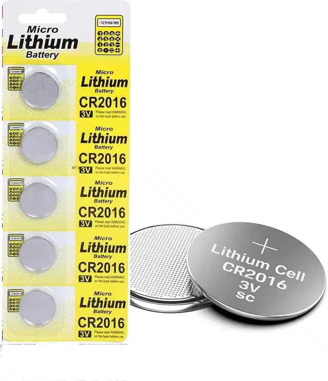 Micro Lithium Cell CR2016 3V Coin Battery (Multicolor, Pack of 5)
