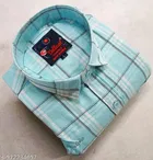 Cotton Blend Checked Shirt for Men, Teal Half 