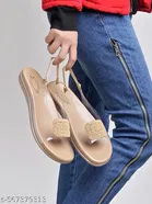 Shoetopia Girls Flat Sandals Beige Size 5.0