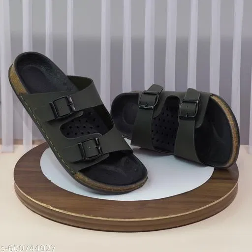 Double Strapped Sliders for Men (Olive, IND-7)