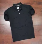 Polo Neck Solid T-Shirt for Men (Black, M)