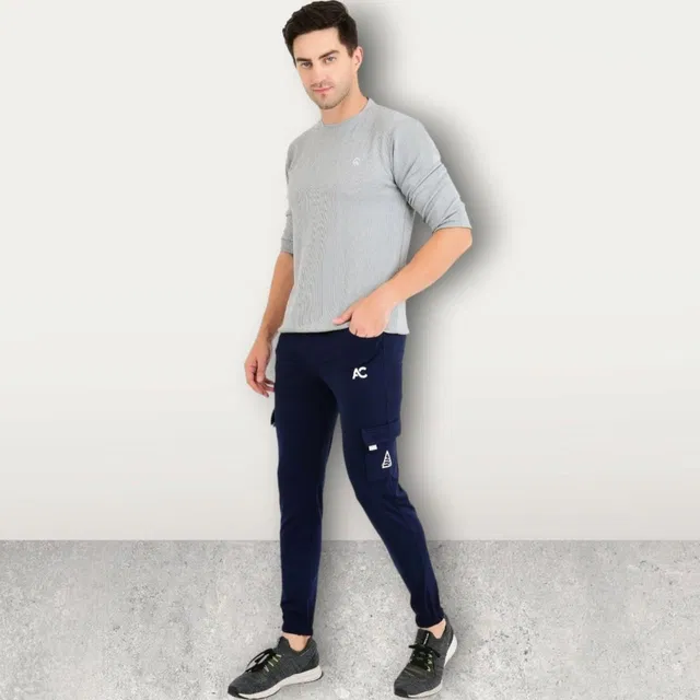 Lycra Nylon Logo Printed Track Pant for Men (Navy Blue, XL)