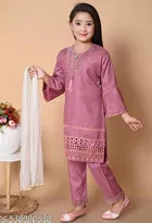 Solid Rayon Kurta Set for Girls 