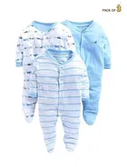 Hosiery Cotton Printed Rompers for Kids, Multicolor, Pack of 3 