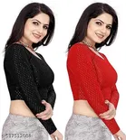 Lycra Ready Made Blouse for Women, Black & Red, Pack of 2 