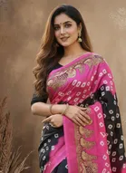 Art Silk Printed Saree for Women, Pink 
