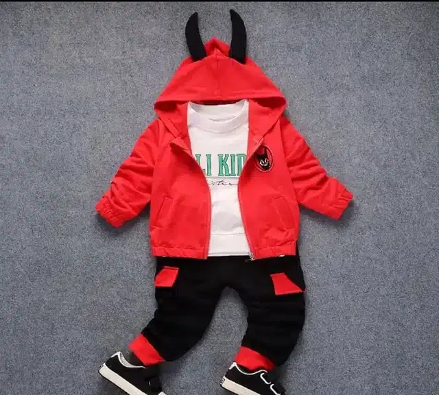 Hosiery 3 Pcs Clothing Set for Kids (Red & Black, 1-2 Years)