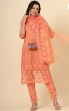 Net Solid Kurta Set with Dupatta for Women 