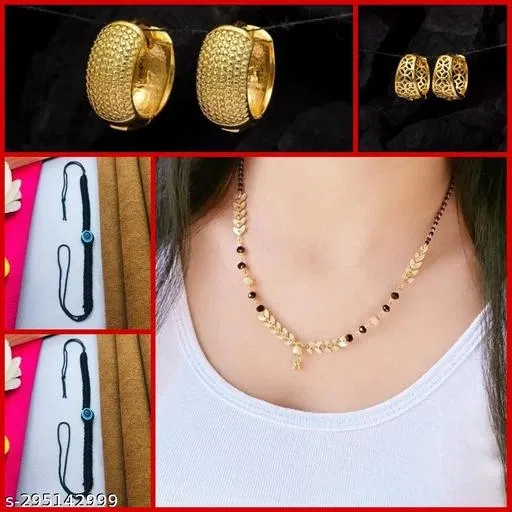 Combo of Mangalsutra with 2 Pcs Bracelets & 2 Pair Earrings for Women (Multicolor, Set of 5)