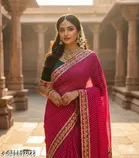 Georgette Striped Saree For Women, Pink