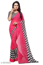 Georgette Printed Saree for Women, Dark Pink 