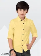 Solid Cotton Blend Long Sleeve Spread Collar Shirt for Boys 