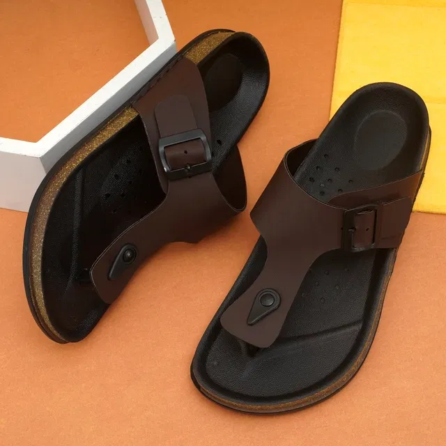 Solid Flipflops for Men (Brown, 10)