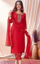 Embroidered Rayon Slub Kurta Set for Women 