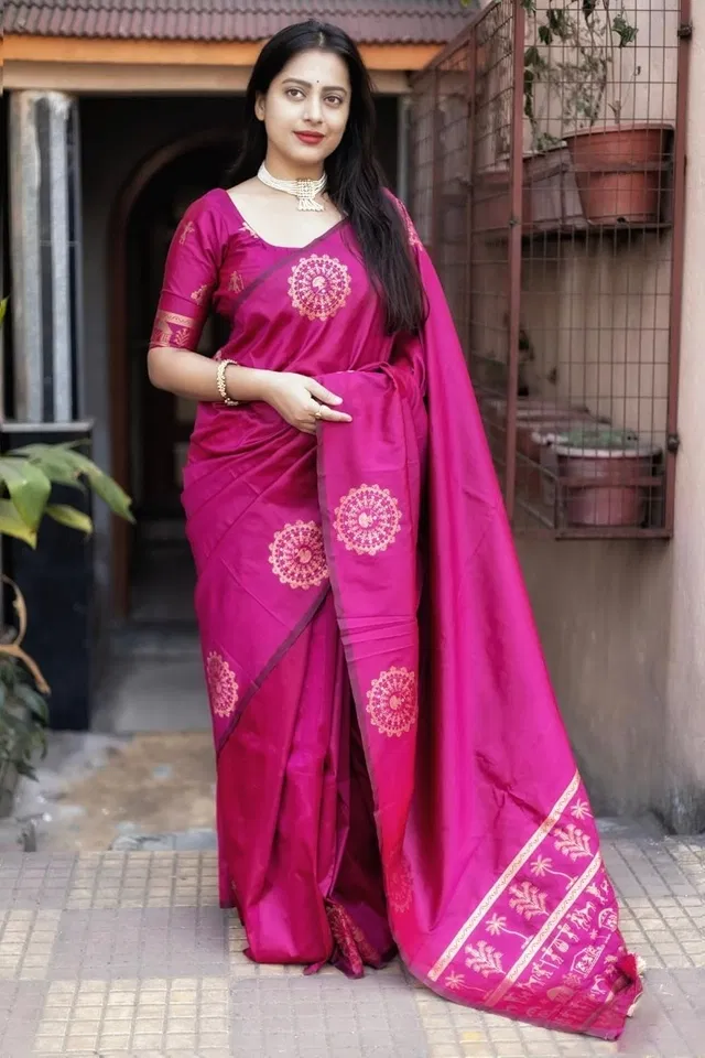 Banarasi Woven Silk Blend Saree for Women (Pink)