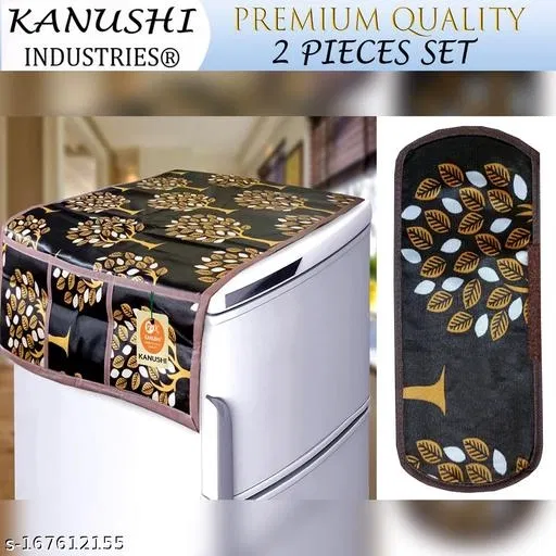 KANUSHI Industries® Fridge Covers / Refrigerator Cover+ 1 Pc Handle Cover (Color- Brown)(FRI-BROWN-TREE-TOP+1-HANDLE)
