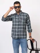 Cotton Blend Checkered Shirt for Men, Black 