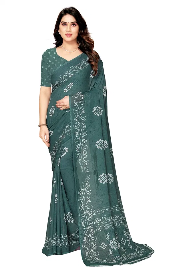 Georgette Printed Saree for Women (Light Grey, 6.3 m)