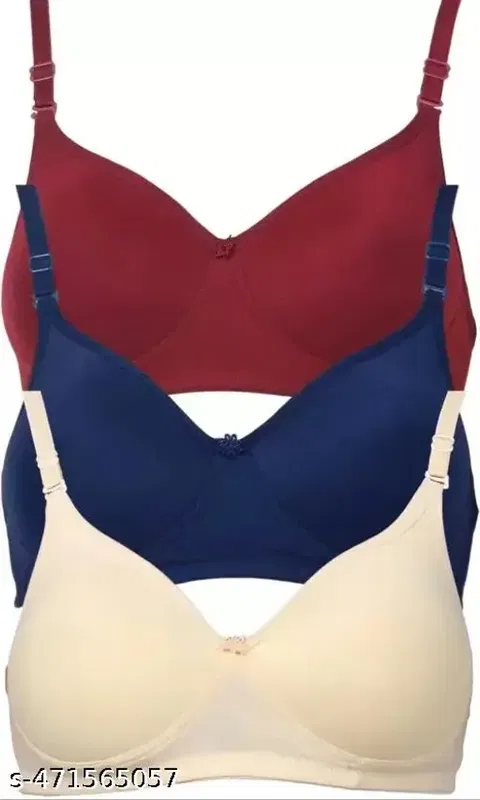 Cotton Blend Lightly Padded Full Coverage Non-Wired Bra for Women (Multicolor, 40) (Pack of 3)