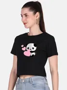 Round Neck Printed Crop Top for Women 