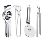 Stainless Steel Lemon Squeezer & Pakkad & Pizza Cutter & Roti Chimta For Kitchen 