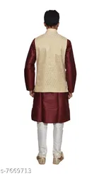 Dupion Silk Solid Kurta with Pyjama & Jacket for Men 