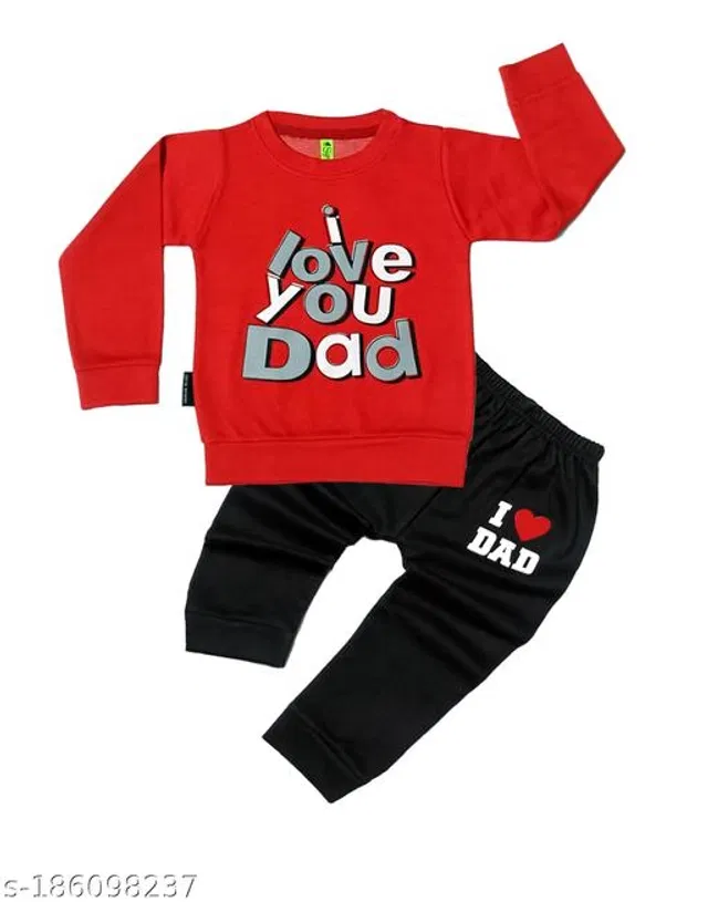 Hosiery Cotton Clothing Set for Boys (Red & Black, 12-18 Months)