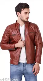 Synthetic Leather Full Sleeves Solid Jacket for Men 