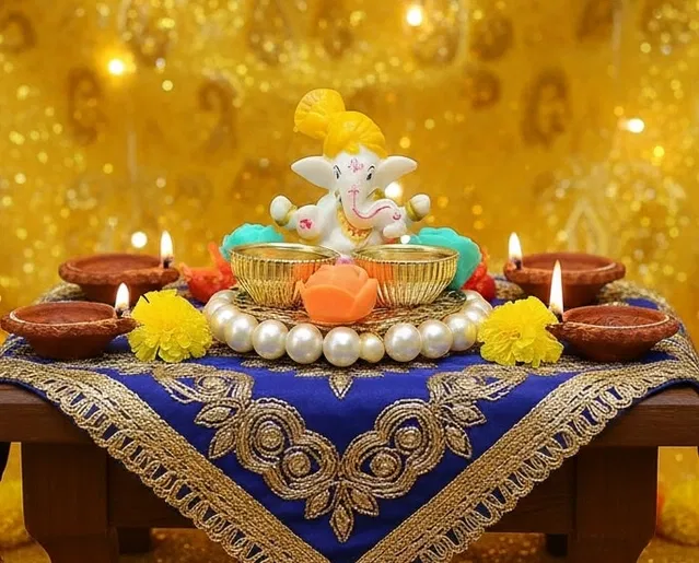 Metal Decoretive Pooja Thali, Multicolour Pack of 1