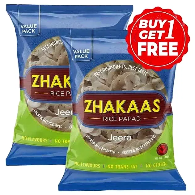 ज़हखास राइस पापड़ जीरा 2X100 g (1 के साथ 1 मुफ्त )