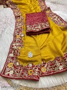 Georgette Embellished Saree For Women, Yellow