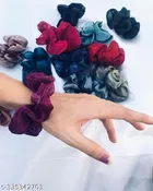 Chine Fabric Scrunchies for Women, Pack of 12 