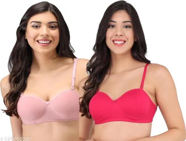 Cotton Blend Solid Padded Bra for Women (Pink, 40B) (Pack of 2)