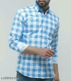 Cotton Blend Checked Shirt for Men, Aqua Blue 