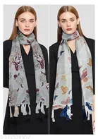 Printed Chiffon Scarves with Tassels for Women, Multicolor, Pack of 2