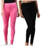 Cotton Blend Leggings for Women (Pink & Black, 26) (Pack of 2)