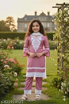 Embroidered Rayon Kurta Set for Girls 