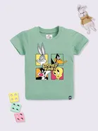 Cotton Looney Tunes Character Printed T-Shirt for Boys, Green (13-14 Years)