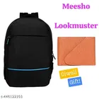 Polyester Backpack with Wallet for Men, Black, Set of 2